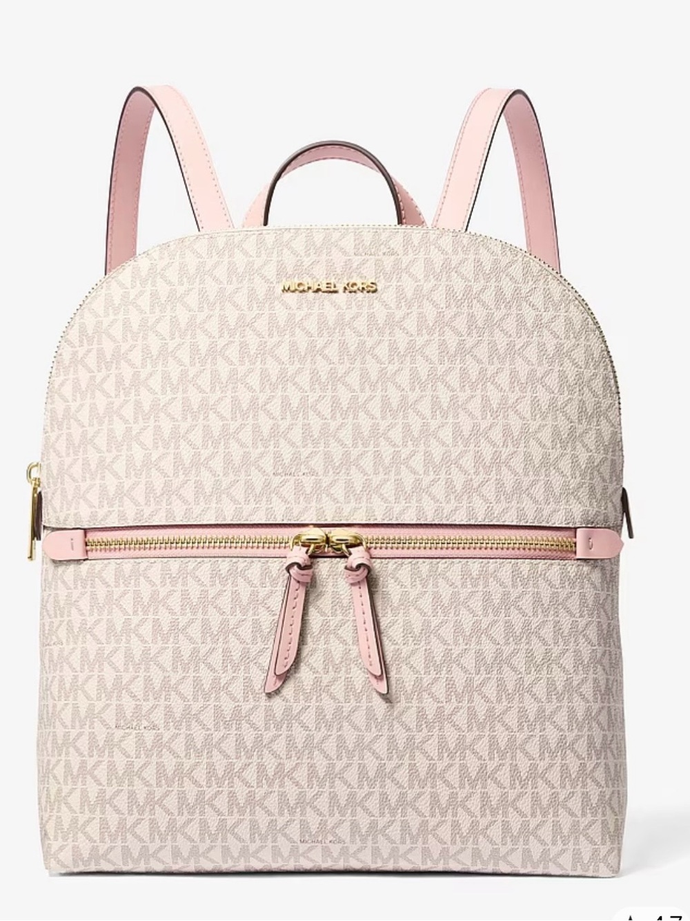 NWT Michael Kors Signature Logo Dallas Slim Backpack Blush Pink Trim Cream Gold